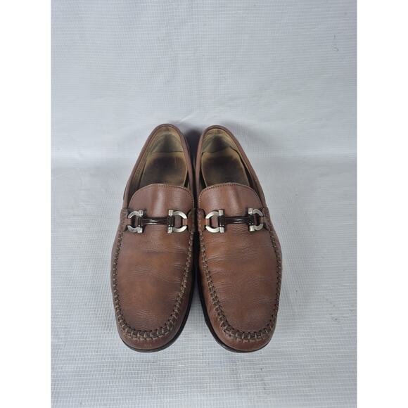 Salvatore Ferragamo Men’s Leather Loafers Brown Horsebit Size 8.5 Made Italy main image 4